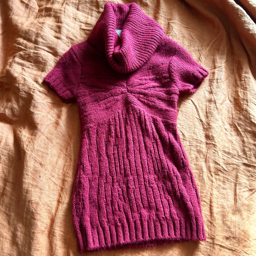 BCBGMaxAzria Red Short-Sleeve Cowl Neck Sweater Dress